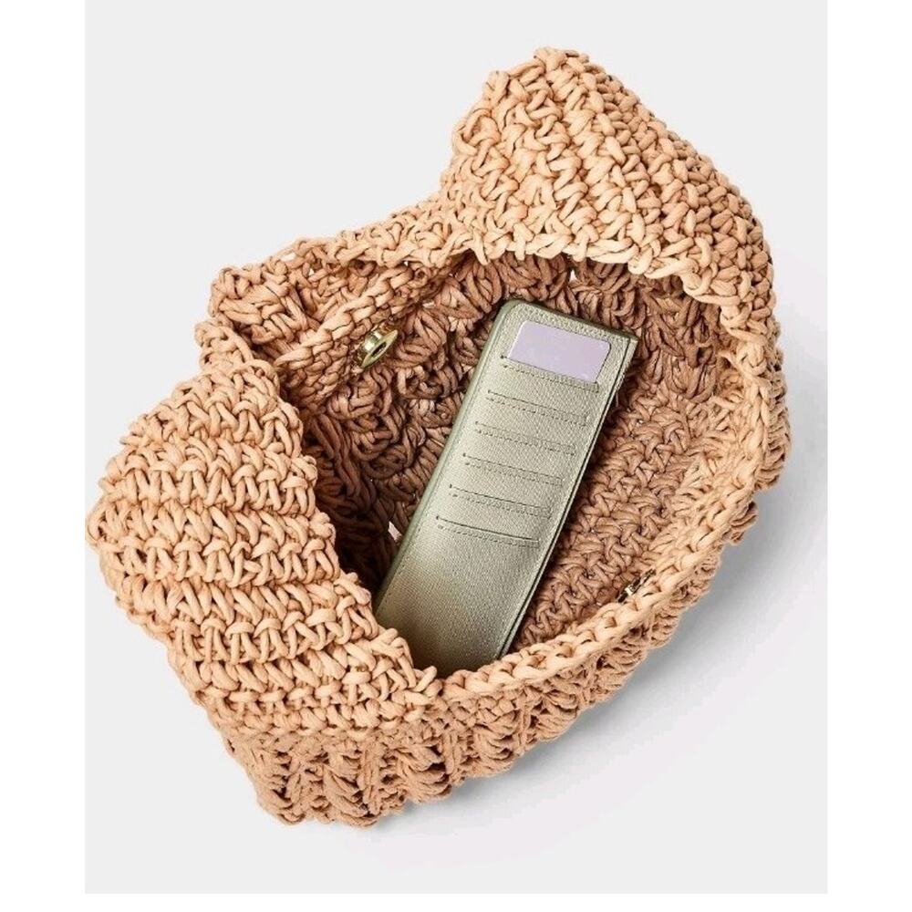 A New Day™ Straw Tie-Top Shoulder Bag Light Brown Woven Paper Beige s23 - Picture 4 of 6